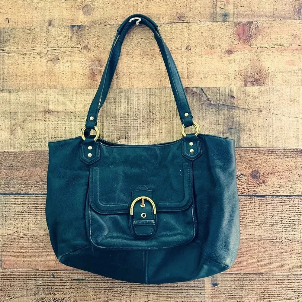 Vintage Coach Campbell Leather Belle Black Carryall Purse